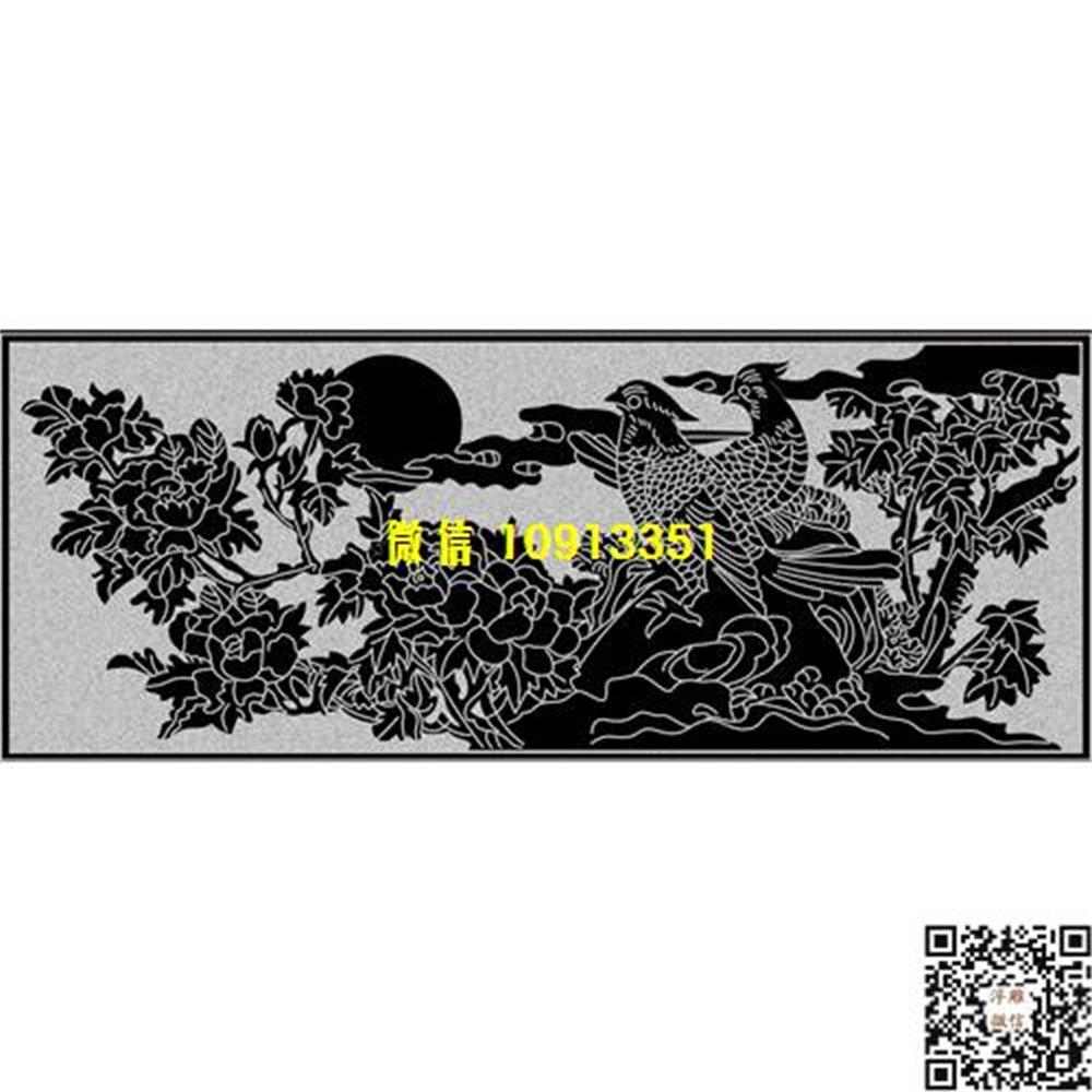 精雕图3 国色天香墓碑板精雕图线雕图线条图单线铣底图_电脑雕刻plt文泰矢量图精雕图浮雕图